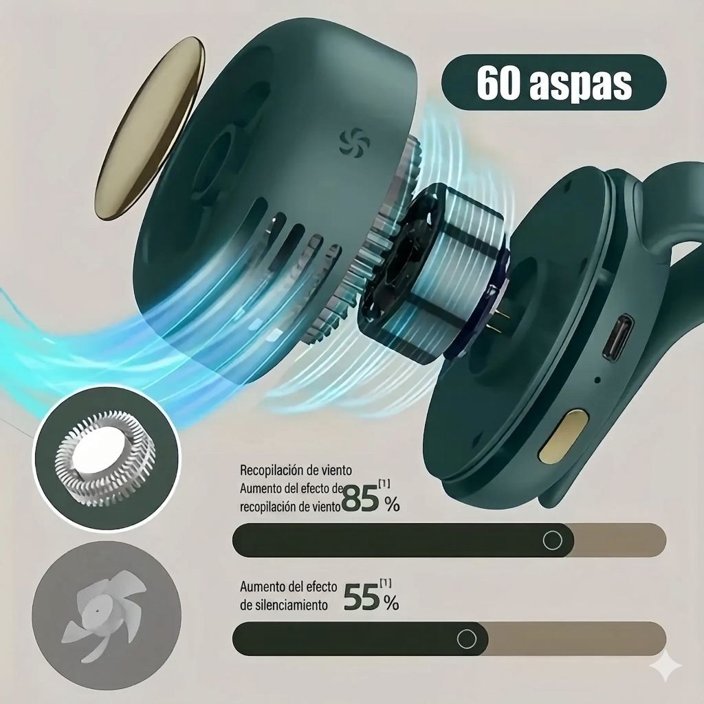 Mini Ventilador Portátil con Clip — Recargable por USB, 3 Velocidades, Silencioso